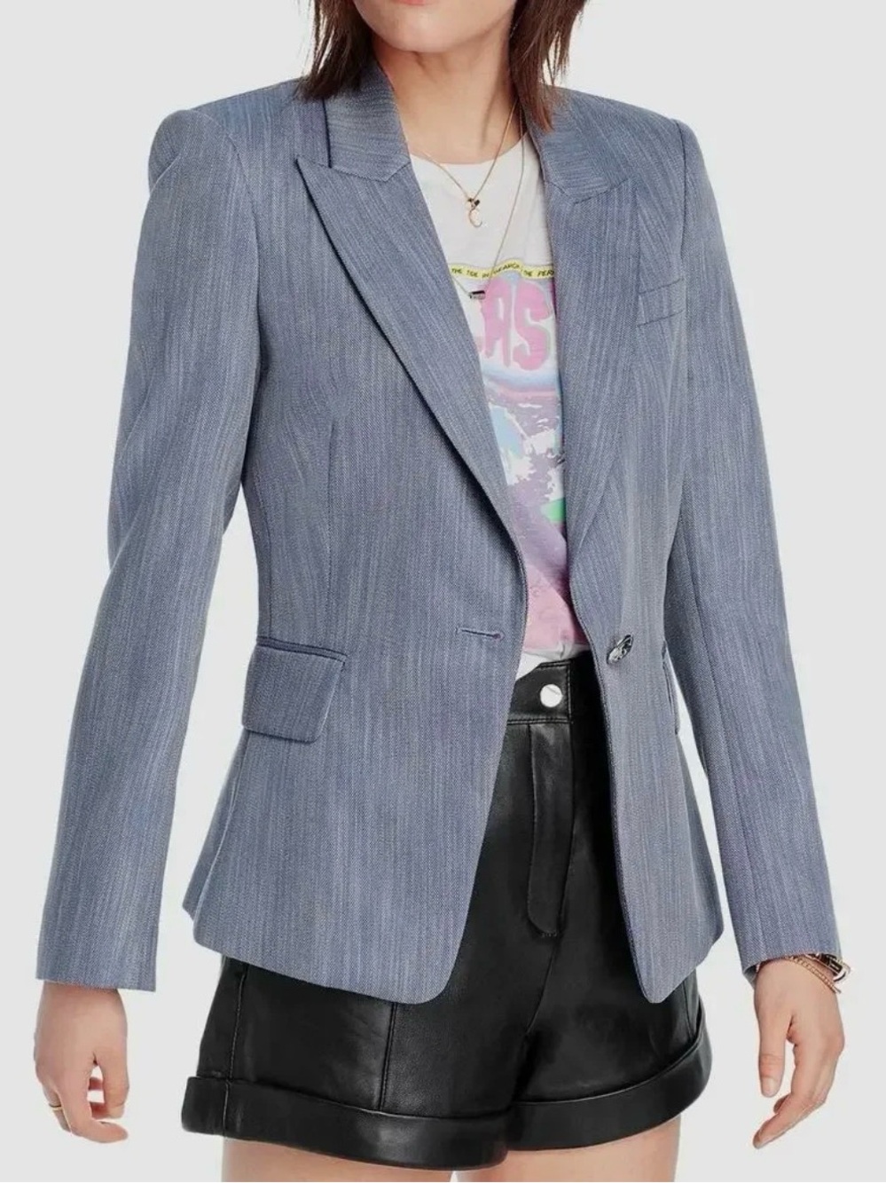 LINI Eve Blue One-Button Tailored Blazer Suit Jacket Size 2